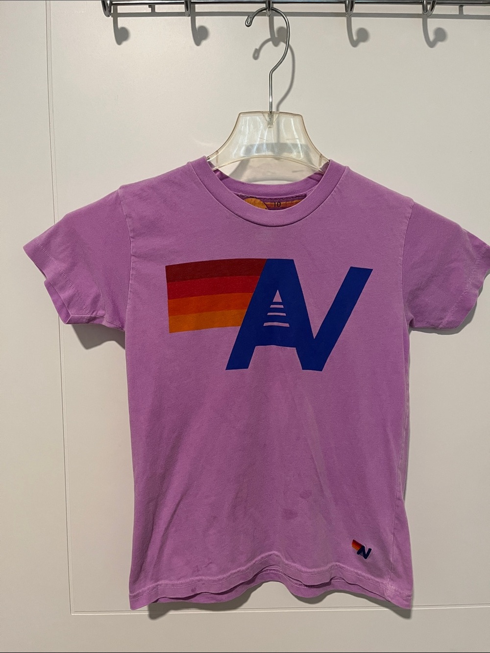 Aviator Nation Purple Stripe Logo Graphic Short Sleeve T-Shirt Casual